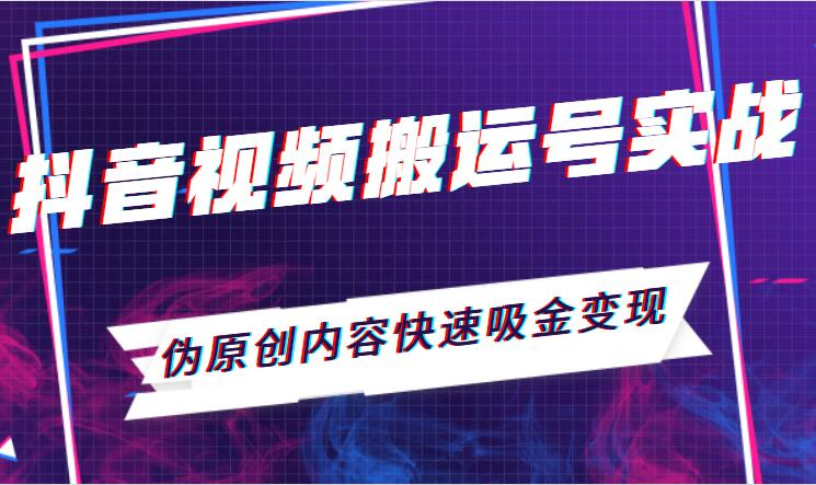 抖音视频搬运号实战视频教程：伪原创内容快速吸金变现